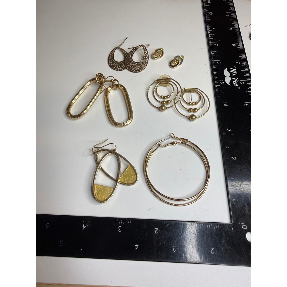 Gold Tone Earring Lot 6 Pairs SNÖ of Sweden Hoops Teardrop Geometric Orbital